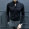 남성용 캐주얼 셔츠 셔츠와 블라우스 도트 인쇄 된 남성 탑 인쇄 긴 소매 패션 2023 한국 스타일 실크 우아한 칼라 코튼