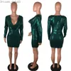 Abiti casual di base Abiti casual Sexy Mini abito con paillettes Donna Manica lunga con scollo a V Glitter Bling Christmas Slim Shiny Elegante Bodycon Club Party Z230725