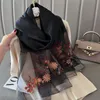 Sarongs Luxury brand silk wool women's scarves embroidered shawls and wraps basic women's headscarves bandana shawls 230725