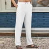 Calças masculinas respiráveis retas de linho masculinas casuais de cor lisa de algodão pantalonas brancas hombre