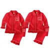 Pyjamas småbarn Baby Boys Girls Velvet Christmas Set Kids Winter Holiday Clothing Lägg till ditt textnamn Sleepwear Anpassat 230724