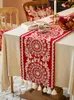 Tea Napkins Spring Returns Red Table Runner High-End Luxury Wedding Year Goods Embroidery Strip Ins Tassel Cover Cloth Custom Design