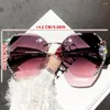 Sonnenbrille Luxus Vintage Randlose Strass Mode Shades Sonnenbrille Gradient Weibliche Objektiv Zubehör Outdoor Reise Bea D8R4