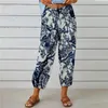 Damenhose, böhmischer Blumendruck, verkürzte Damen-Vintage-Kordelzughose, Boho-elastische Taille, lockeres, weites Bein, Strandpantalones