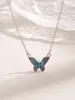 2023 mode nouveau français S925 argent Sterling goutte Gel ensemble Zircon bleu rose papillon collier femmes polyvalent luxe collier