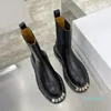 Svart elastisk chunky plattform Biker Ankle Boots Leather Booties med hackade ensamma designers skor