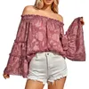 Damesblouses 2023 Herfst Mode Streetwear Off Shoulder Tops Casual Bloemen Trompet Mouw Dames Elegante Zoete Trui