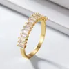 Cluster Rings Ins Dainty Jewelry Pave Setting Baguette Cut CZ Stones Ring In 925 Sterling Silver 14K Yellow Gold Plated For Women Gift