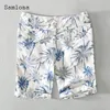 Mäns shorts 2023 Stylish Simplicity Men Casual Linen Stand Pocket Half Pants All-Match Classic Tree Print Beach Homme