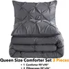 Luxe Beddengoed Set Effen Kleur Pinch Plooi Art Werk Dekbedovertrek Met gevallen Wit Grijs Bed Covers Queen King Size 3 stks L230704