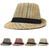 Basker Fashion Colorful Weave Straw Hatts For Men Women Spring Summer Fedoras Top Jazz Caps Old Man Vintage Adult Panama Beach Hat