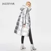 Dames donsparka's JAZZEVAR dames nieuwe stijl zilver verlengd dik donsjack Europese mode winterjas tot over de knie HKD230725