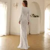 Feestjurken Elegant Wit Voor Vrouwen Lange Mouwen Wedding Ball Prom Dress Diepe V Hoge Split Floor-Lengte avondjurken Gala 2023