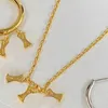 Enkel geometriska halsband Earndrops 18K Guldpläterade smycken Set ihåliga enkla metallörhängen damer Klassiska festsmycken