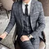 Ternos Masculinos Homens 3 Peças Terno Primavera Outono Xadrez Slim Fit Negócios Formal Casual Cheque Escritório Festa de Trabalho Formatura Casamento Noivo