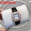 TILL KVALITET Fin Model Womens Watch äkta läderband Kvinnors vattentäta Sapphire Mirror Quartz berömda fyrkantiga diamanter RO314G