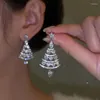 Pendientes de tuerca de circonita brillante para mujer, aretes de copo de nieve con diamantes de imitación, joyería de boda, regalo de año 2023