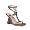 Sandales 2023 mode femmes été marque Design Wedge haut talon gladiateur Sexy fête dames chaussures or argent