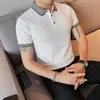 Erkek Polos Siyah/Beyaz Yaz İş Kırış Slim Fit Kısa Kollu Polo Gömlek Erkekler Giyim 2023 Basit Tüm Maç Ofis Tees Homme