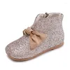 Stivali Neonate Glitter PU Pelle Punta tonda Suola morbida Primavera Autunno Scarpe corte piatte alla moda per bambini principessa