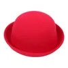 Berets British Style Adult Children Round Fedora Hat Wide Brim Ladies Elegant Bowler Pure Color Imitation Wool Jazz