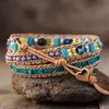 Bangle Luxury Leather Wrap Armband Bling Blue Heart Opal Jaspers 3 Strands Statement Armband Handgjorda Bohemiska smycken Bijoux 230726