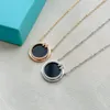 Designer Black Agate Chains Necklaces Women Silver Pendant Necklace Diamond Jewelry Double T Circle Necklaces Chokers Jewlery 237262C