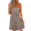 Grundläggande casual klänningar Leopard stropplös klänning för kvinnor sommarstrand boho smocked tube klänning flytande sexig bandeau skater klänning mini sundress 230726