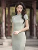 Ethnic Clothing Sexy Mandarin Collar Lace Applique Cheongsam Young Girls Chinese Short Sleeve Knee-Length Qipao Evening Party Dress