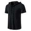 Men's T Shirts 2023 V-neck T-SHIRT Summer Men Short-Sleeved Hooded Tshirt Cotton And Linen Casual Male T-shirtViking Shirt Top