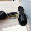 Designer Black Leather Slides Slippers Wide-band Sandals Sculptural Heel Mule Flip Flops Fashion Cut-out Heeled Slider Summer Rubber Sole