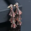 Dangle Earrings LEEKER Vintage Red Blue Enamel For Women Cubic Zircon Hanging Jewelry 2023 Trend LK3