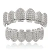 Europe and America Hip Hop Iced Out CZ Gold Teeth Grillz Caps Top Bottom Diamond Teeth Grillzs Set Men Women Grills253c