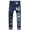 Pantalones vaqueros rasgados para hombres 3D personalidad Slim Color Print Denim Pantalones 2019 moda nuevos hombres Casual Slim Patch Jeans3237