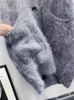 Women's Knits Tees HighQuality MidLength Very Thick Knitted Cardigan Fuzz Coat For Women Mink Cashmere Sweater C812 230725