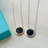 Designer Black Agate Chains Necklaces Women Silver Pendant Necklace Diamond Jewelry Double T Circle Necklaces Chokers Jewlery 237262C