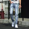 Herr jeans sommarljusblå tunn elastisk smal montering tight blyertsbyxor casual herrar rak denim retro jeans 230410 l230726