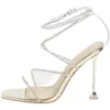 Scarpe eleganti Sandali con strass Donna 2023 Summer Square Head Open Toe Sexy Tacchi a spillo Cinturino in cristallo