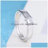 Solitaire Ring Justerbara Sier Rings Crystal Cubic Zirconia Diamond Engagement for Women Mens Par Gift Fashion Jewelry Drop Deliver Dhew3