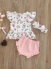 Ensembles de vêtements nés Baby Girls Vêtements T-shirts courts volants d'été floraux Summer le bandeau 3pcs