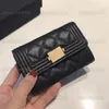 10A Mirror Quality Designers Mini Credit Card Holder 11.5cm Womens Caviar Wallet Coin Purse Luxurys Pouch Real Leather Quilted Flap Black Purse With Box