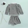 Kledingsets Kledingsets Kinderen Peuter Baby Meisje Herfst Winter Kleding Pied-de-poule Lange mouw Jas Ruffle Shirt Top Mini Rok Shorts 3PCS Outfits Set Z230726