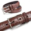 Ceintures décontracté hommes motif Crocodile peau de vache 2.9 CM pour femmes unisexe véritable ceinture en cuir Cinturones Para Hombre noir marron