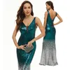 Elegante scollo a V profondo Abito da sera con paillettes verde Vestito lungo da festa sexy Abito da donna sfumato Abito lungo da ballo Abiti da festa di nozze di lusso Abiti da donna Forma a sirena lunga