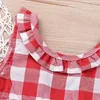 Clothing Sets Baby Girls Plaid Ruffle Bowknot Tank Top Denim Shorts Outfit With Headband