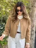 Bayan Ceket Kısa Bombacı Kadın Trafı Zaba Uzun Kollu Haki Renkli Bayanlar Düğme Kapatma kırpılmış ceket