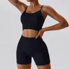 Aktiva uppsättningar Sexig rygg Yoga Set Summer Women Workout Sömlös sportkläder snabb torr andas fitnesskläder Gym Kort sportdräkt
