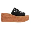 2023 Luxo Designer Sandálias Mulheres Chinelos Woody Flat Mules Plataforma Bordado Linho Salto Alto Sandália Espadrille Wedge Slider famoso pool Slides sliders Sapatos