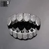 Hip Hop Full Teeth Caps Bling Iced Cubic Zircon Micro Pave Topbottom Charm Grills Conjunto para Homens Mulheres Jóias Presente 230726