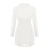 Casual Dresses QUALITY 2023 HIGH Est Stylish Designer Dress Women's Notched Collar Ruffle Asymmetrical Mini